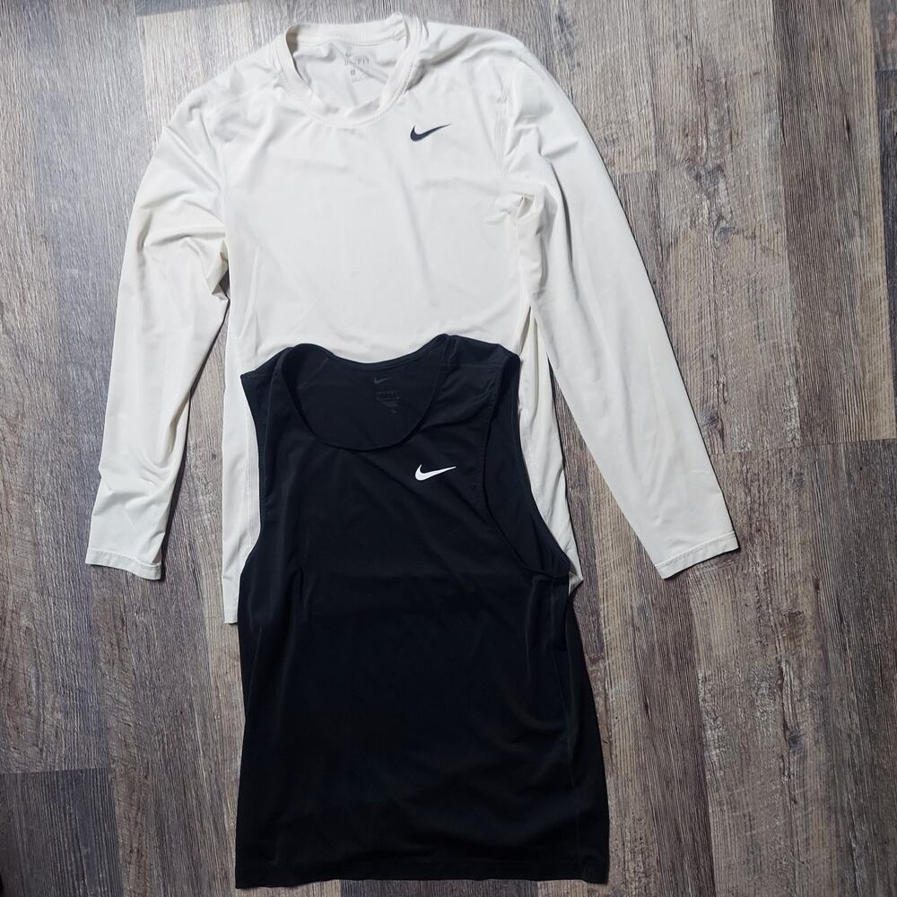 Nike Dri-FIT Men's Small Black Tank & White Long Sleeve Workout Tops 2pc Set